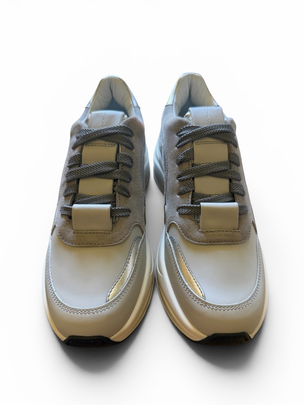 Santoni Minimalist Neutral Sneakers - Grey/Metallic SZ. 37